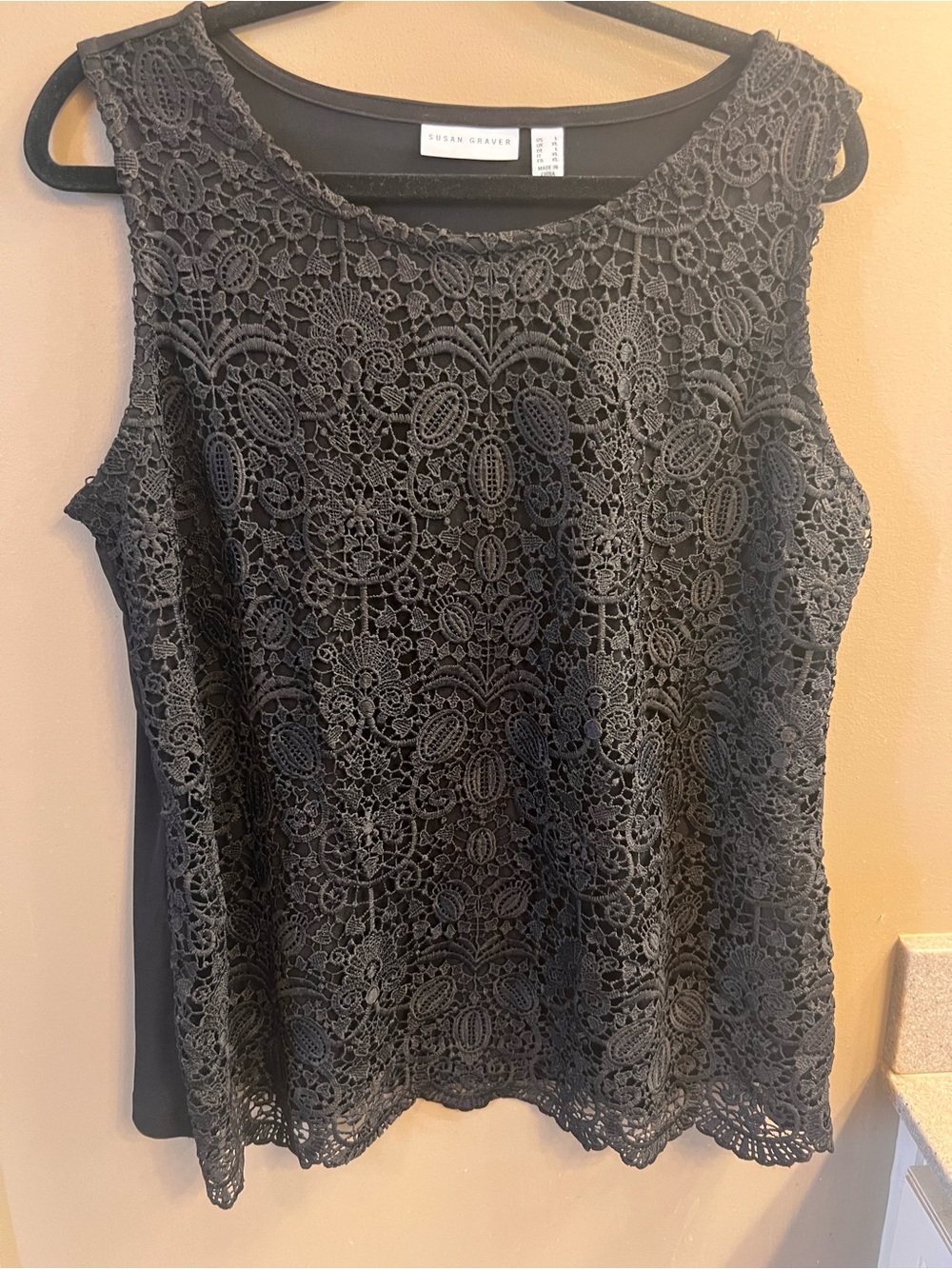 Susan Graver Black Crochet Lace Sleeveless top